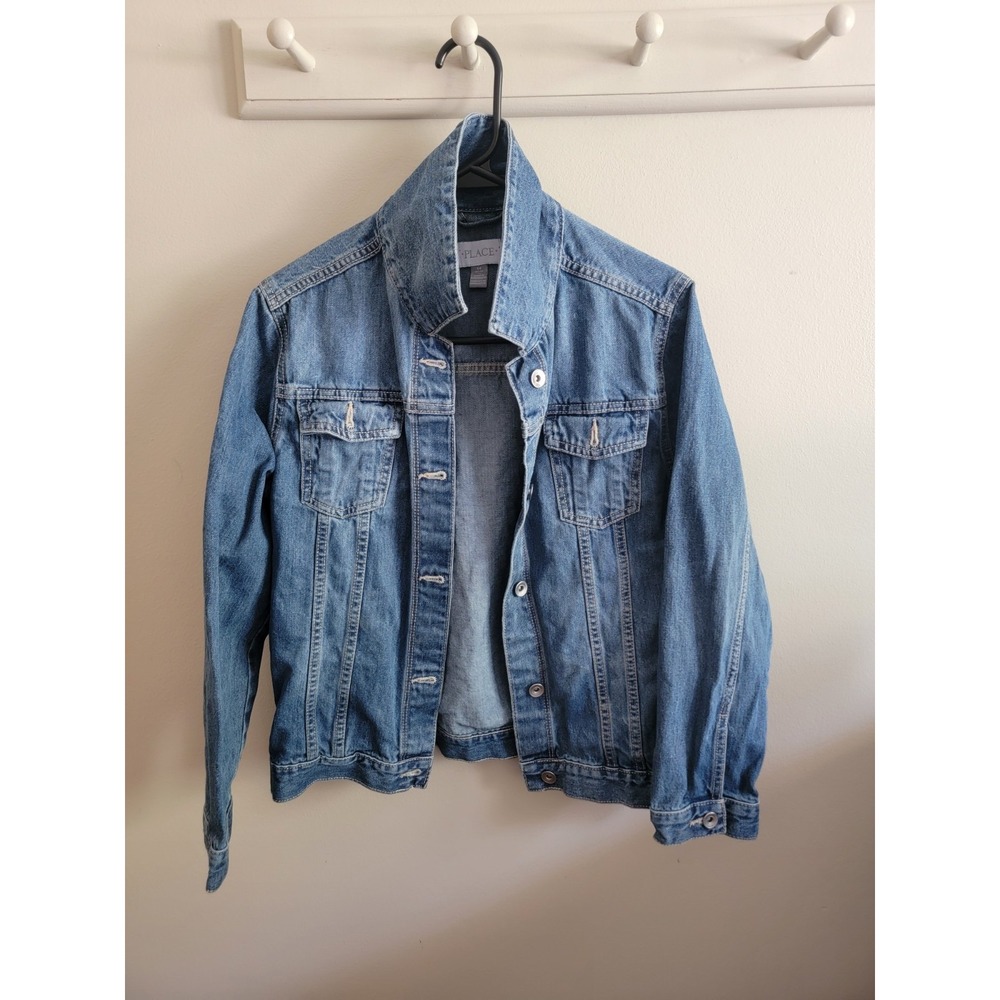 The Children's Place Girls Denim Jean Jacket Xl 14 Medium Wash EUC Button Front